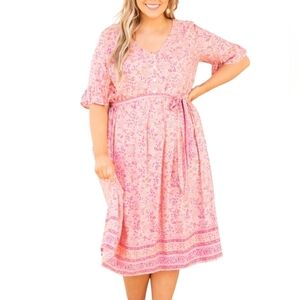 Chicsoul angel energy pink paisley drop waist boho midi dress